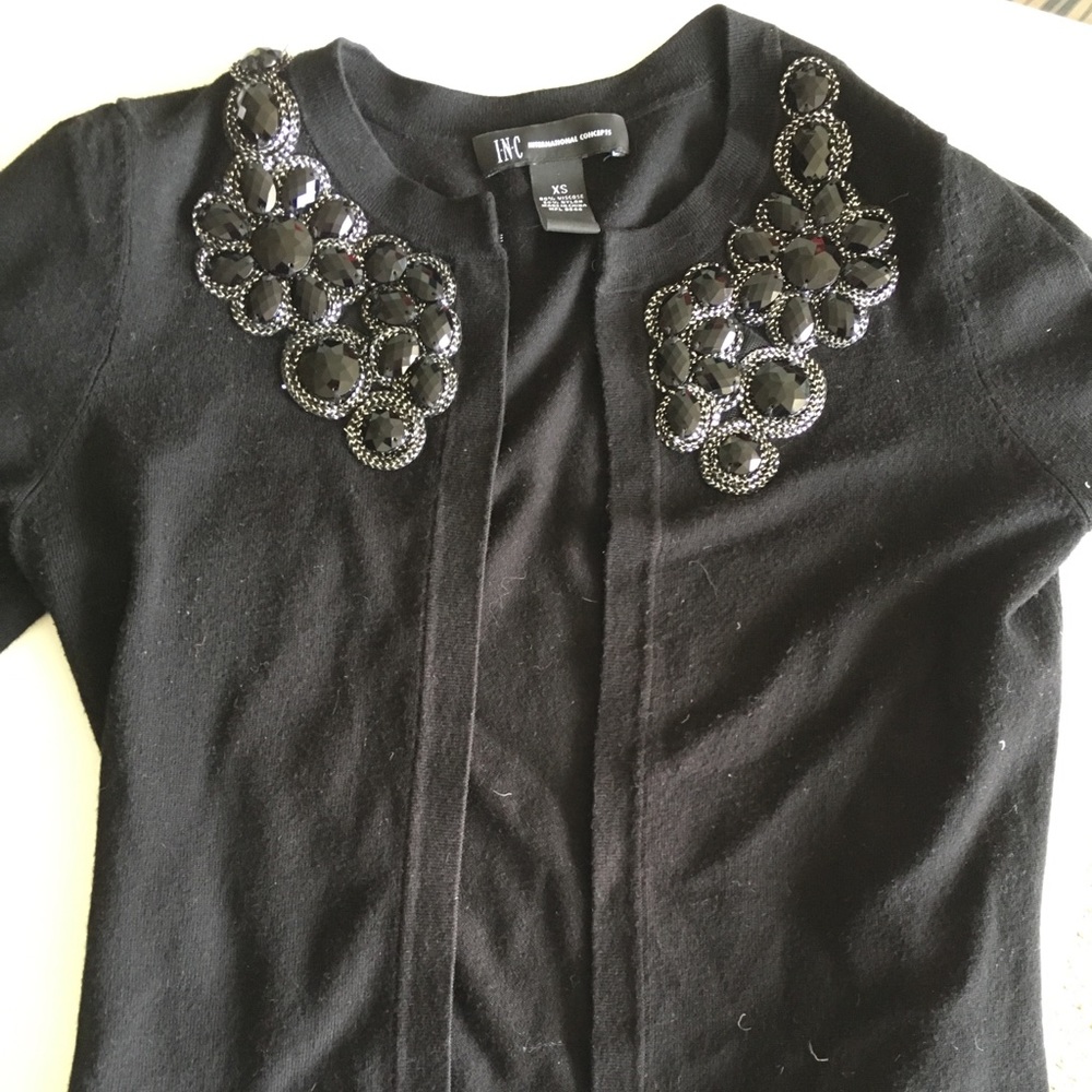 International concepts black jeweled cardigan